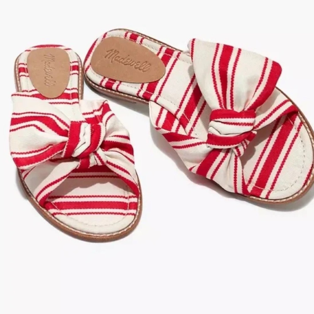 Madewell Nadia half bow sandal Marcia white and red slip on